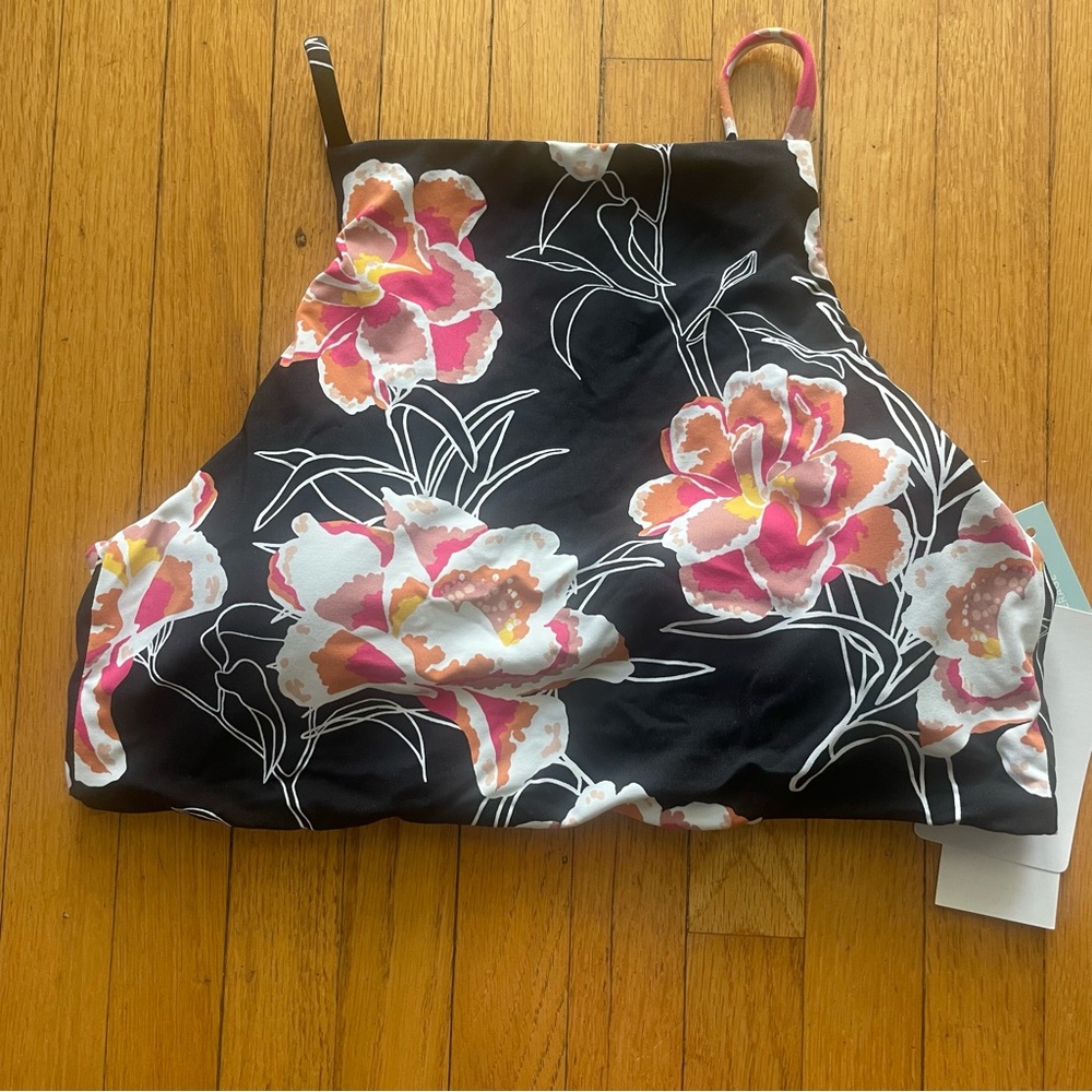 Roxy Black Beach Classic Full Crop Top Bikini Floral Hawaiian NWT Small